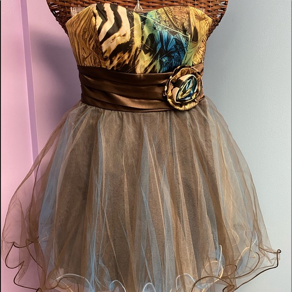 Teeze Me ❤️ Safari Animal Print Floral Brown Blue Formal Skater Dress - Picture 2 of 8